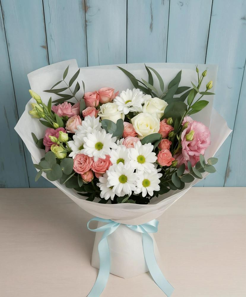 Букет цветов из: Розы, Лизиантусы и Хризантемы в Мраково Кугарчинский район