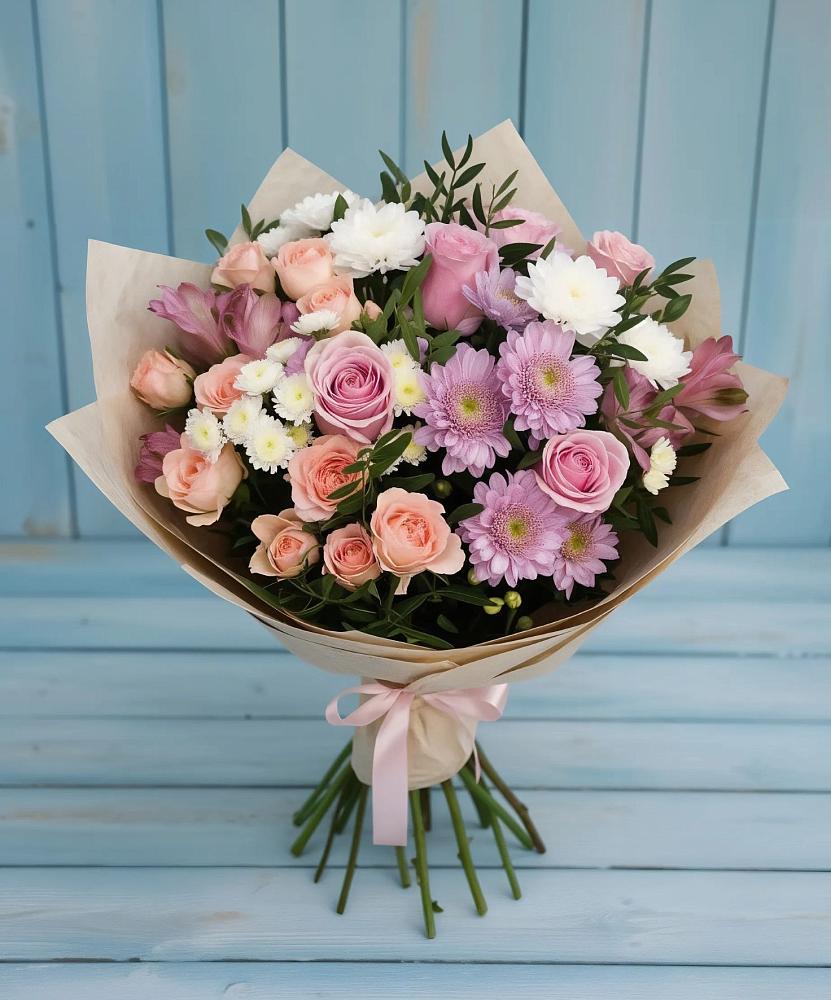 Букет цветов из: Хризантемы, Розы и Альстромерии в Мраково Кугарчинский район