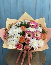 Букет цветов из:  Розы, Герберы и Хризантемы в Мраково Кугарчинский район