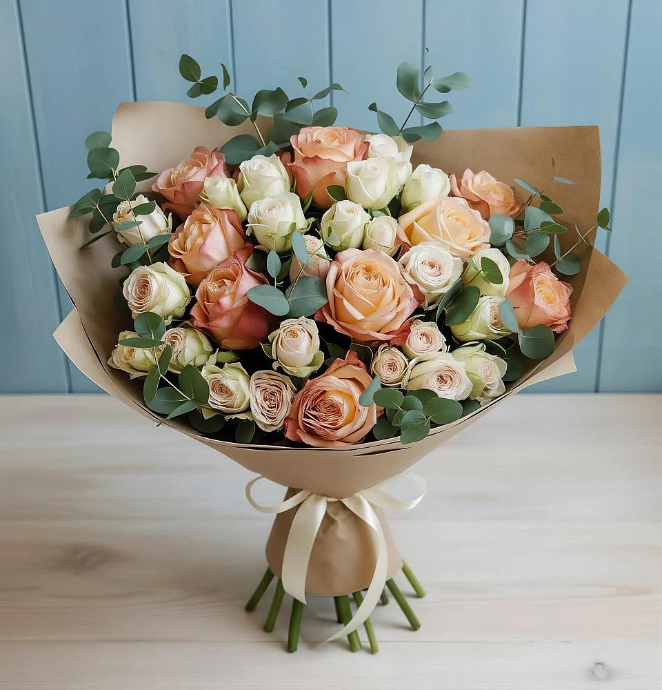 Букет цветов из: Альстромерии и Розы в Мраково Кугарчинский район