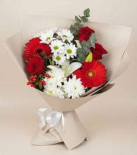 Букет цветов из:  Розы, Хризантемы, Герберы и Лилии в Мраково Кугарчинский район