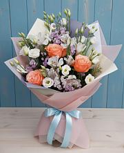 Букет цветов из:  Лизиантусы, Розы, Альстромерии и Гипсофила в Мраково Кугарчинский район