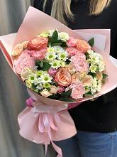 Букет нежные объятья в Мраково Кугарчинский район Букет цветов из: Гвоздики, Розы и Хризантемы в Мраково Кугарчинский район