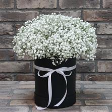 Цветочная композиция из Гипсофила в шляпной коробке в Мраково Кугарчинский район