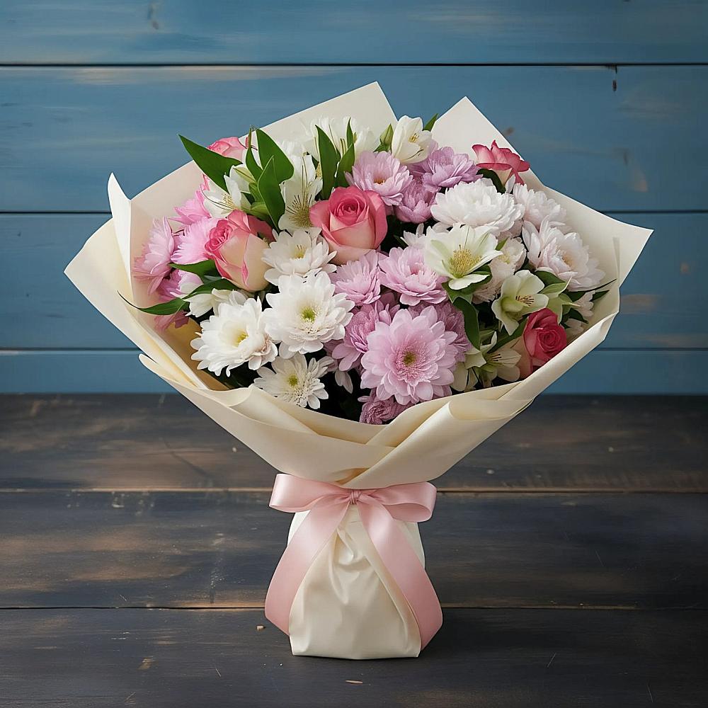 Букет цветов из: Хризантемы, Альстромерии и Розы в Мраково Кугарчинский район